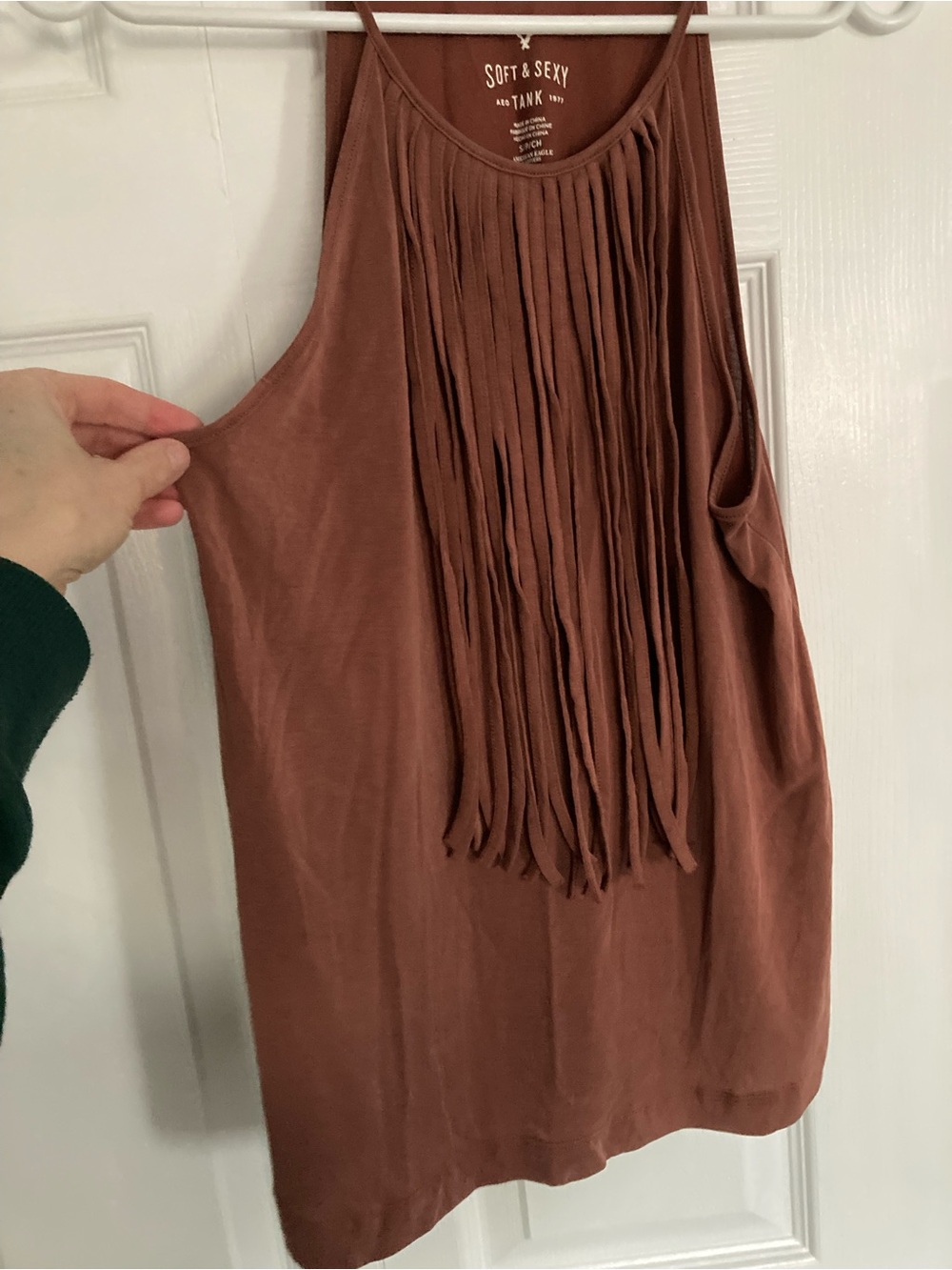 Women's Fringe Tank Top - Rust